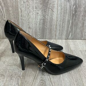 NWOT Heel The World Black Patent Mary Jane Stiletto Removable Studded Strap 10